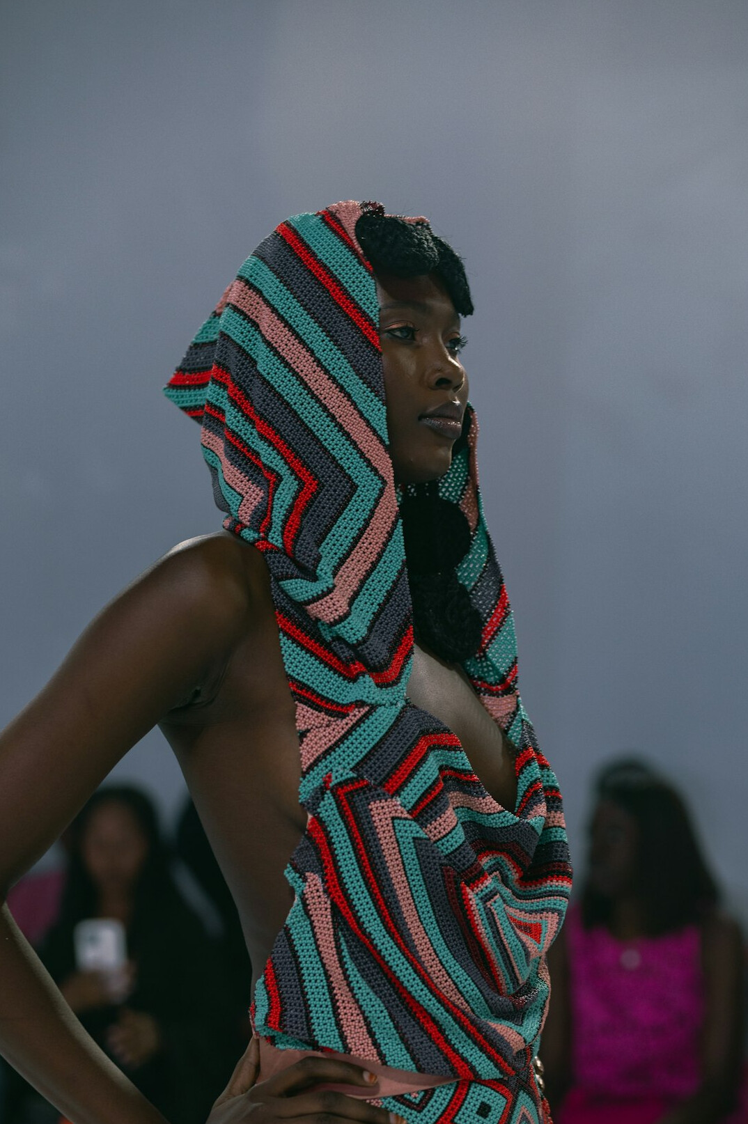 Uruguayan fashion model walking on a runway show