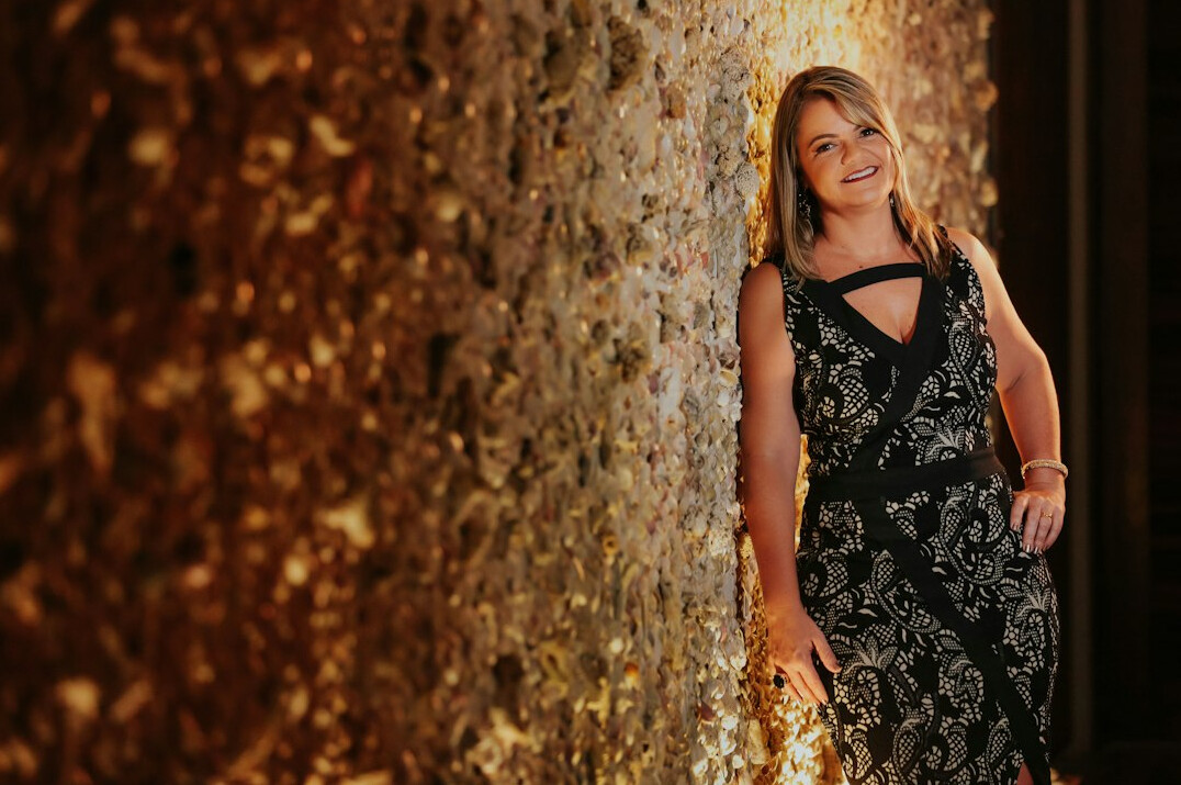 Uruguayan celebrity woman in elegant gown on a red carpet event